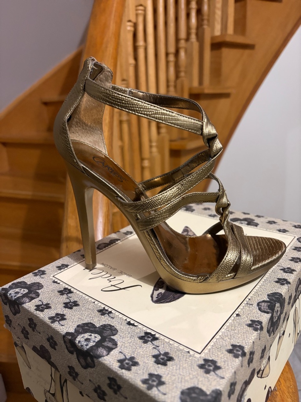 Carlos by Carlos Santana Metallic Gold Strappy Knot High Heels